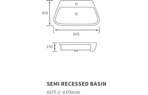 Tilia 605x410mm 1TH Semi Recessed Basin - Image 3