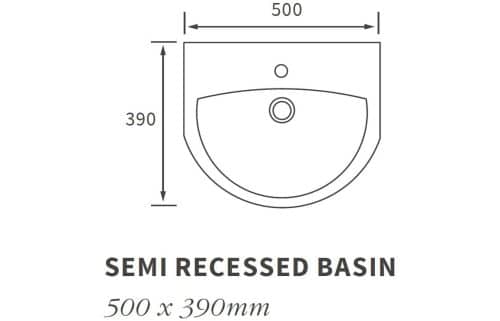 Tuscany 500x390mm 1TH Semi Recessed Basin - Image 4