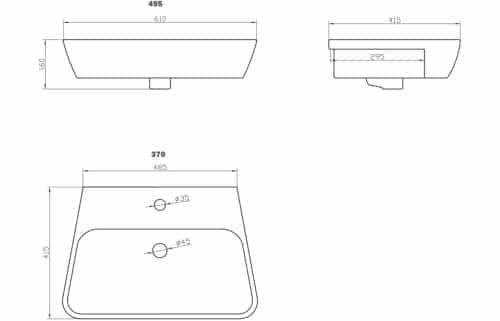 Amyris 495x415mm 1TH Semi Recessed Basin - Image 2
