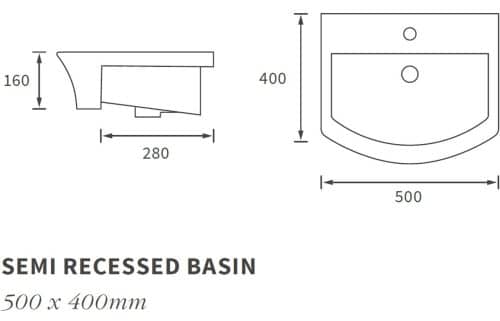 Sandro 500x400mm 1TH Semi Recessed Basin - Image 5