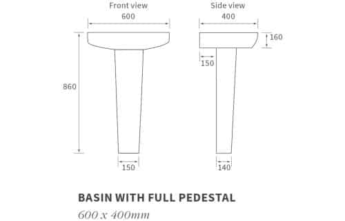 Tilia 600x400mm 1TH Basin & Full Pedestal - Image 3