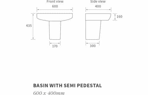Tilia 600x400mm 1TH Basin & Semi Pedestal - Image 3