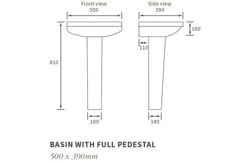 Laurus² 500x390mm 1TH Basin & Full Pedestal - Image 4