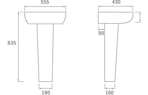 Senna 555x430mm 1TH Basin & Full Pedestal - Image 3