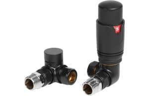 Round Thermostatic Matt Black Radiator Valves - Corner