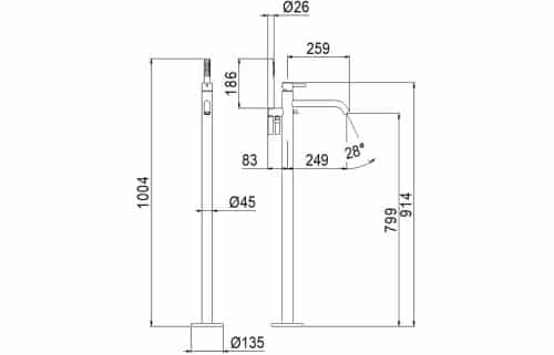 Vema Maira Floor Standing Bath Filler - Chrome - Image 3