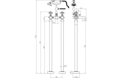 Tadlow Floor Standing Bath/Shower Mixer w/Shower Kit - Image 3