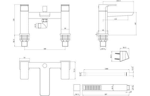 Berio Bath Shower Mixer - Matt Black - Image 3