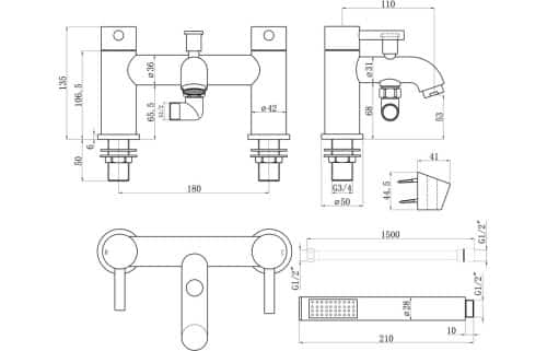 Pescara Bath Shower Mixer - Brushed Brass - Image 3