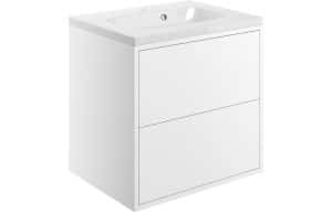 Perla 600mm 2 Drawer Wall Hung Basin Unit Inc. Basin - Matt White