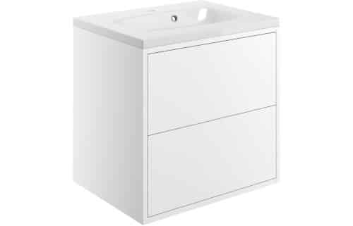 Perla 600mm 2 Drawer Wall Hung Basin Unit Inc. Basin - Matt White