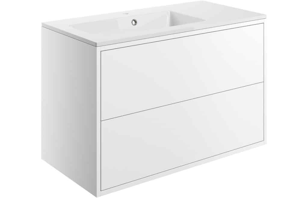 Perla 900mm 2 Drawer Wall Hung Basin Unit Inc. Basin Matt White MPH