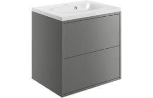 Perla 600mm 2 Drawer Wall Hung Basin Unit Inc. Basin - Matt Grey