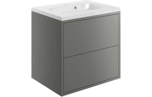 Perla 600mm 2 Drawer Wall Hung Basin Unit Inc. Basin - Matt Grey