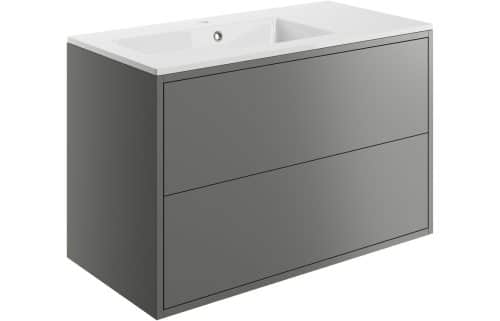 Perla 900mm 2 Drawer Wall Hung Basin Unit Inc. Basin - Matt Grey