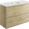 Perla 900mm 2 Drawer Wall Hung Basin Unit Inc. Basin - Havana Oak