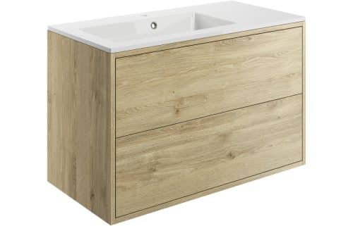 Perla 900mm 2 Drawer Wall Hung Basin Unit Inc. Basin - Havana Oak