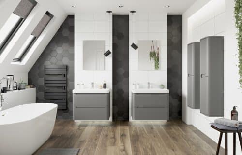 Lambra 350mm 2 Door Wall Hung Tall Unit - Matt Grey - Image 2