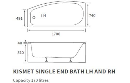 Kismet Space Saving 1700x740 RH Bath & Legs - Image 2