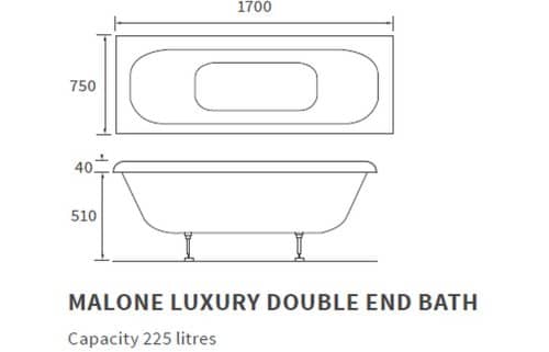 Malone Deluxe Square 1700x750 Double Ended Bath & Legs - Image 2