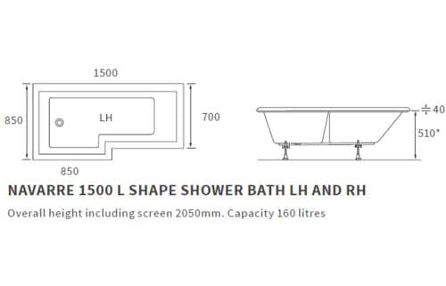 Navarre L Shape 1500x850 LH Shower Bath Pack - Image 2