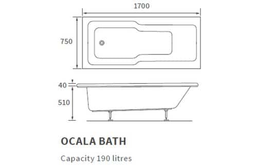 Ocala Straight 1700x750 "C" Shower Bath & Legs - Image 2