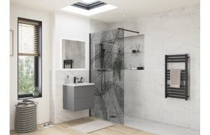 Iconix Black Leaf Design Wetroom Panel - 1200mm