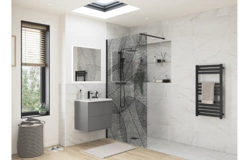 Iconix Black Leaf Design Wetroom Panel - 1200mm