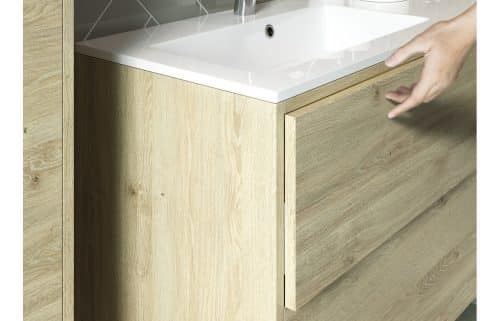 Perla 600mm 2 Drawer Wall Hung Basin Unit Inc. Basin - Havana Oak - Image 5