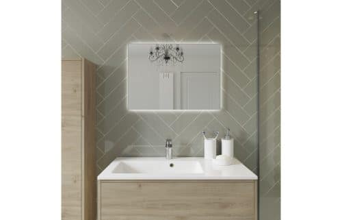 Perla 600mm 2 Drawer Wall Hung Basin Unit Inc. Basin - Havana Oak - Image 3