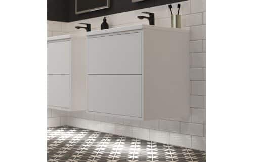 Perla 900mm 2 Drawer Wall Hung Basin Unit (No Top) - Matt White - Image 3