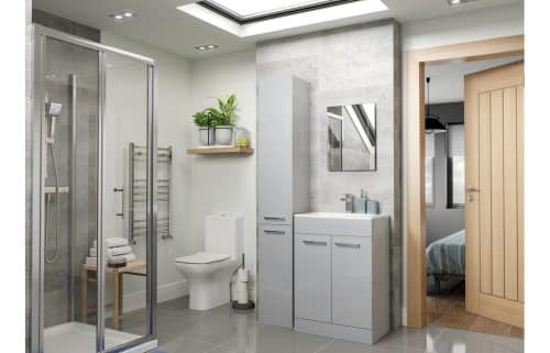Volta 510mm Wall Hung 2 Drawer Basin Unit w/Basin - Grey Gloss - Image 2