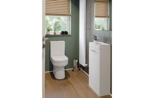 Volta 610mm Floor Standing 2 Door Basin Unit w/Basin - White Gloss - Image 2