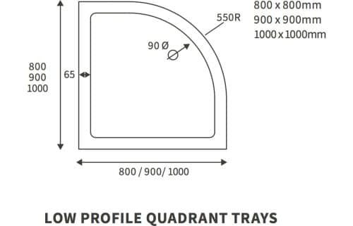 40mm Low Profile 800x800mm Quadrant Tray & Waste - Image 2