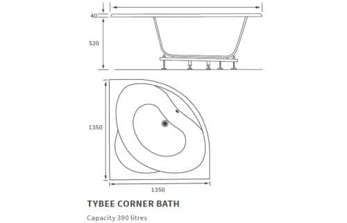 Tybee Standard 1350x1350 Corner Bath & Legs - Image 2
