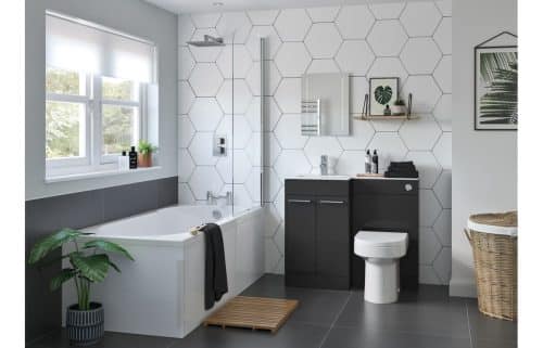 Venosa 1100mm Floor Standing RH L-Shape Pack w/Basin - Grey Gloss - Image 2