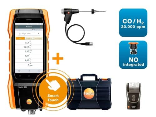 testo 300 Longlife kit with printer - flue gas analyser (O2, CO H2-compensated up to 30,000 ppm, NO)