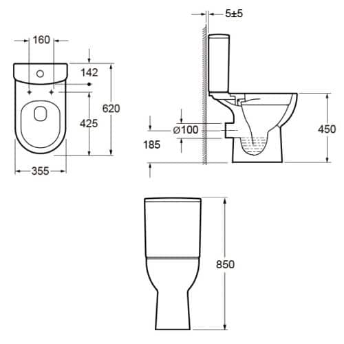 Ivan Rimless Short Projection Open Back Comfort Height Close Coupled Pan Pack – Including Cistern and Seat - Image 3